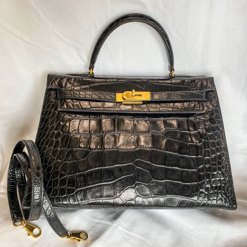 Vintage Black Alligator Hermès Kelly 32cm
